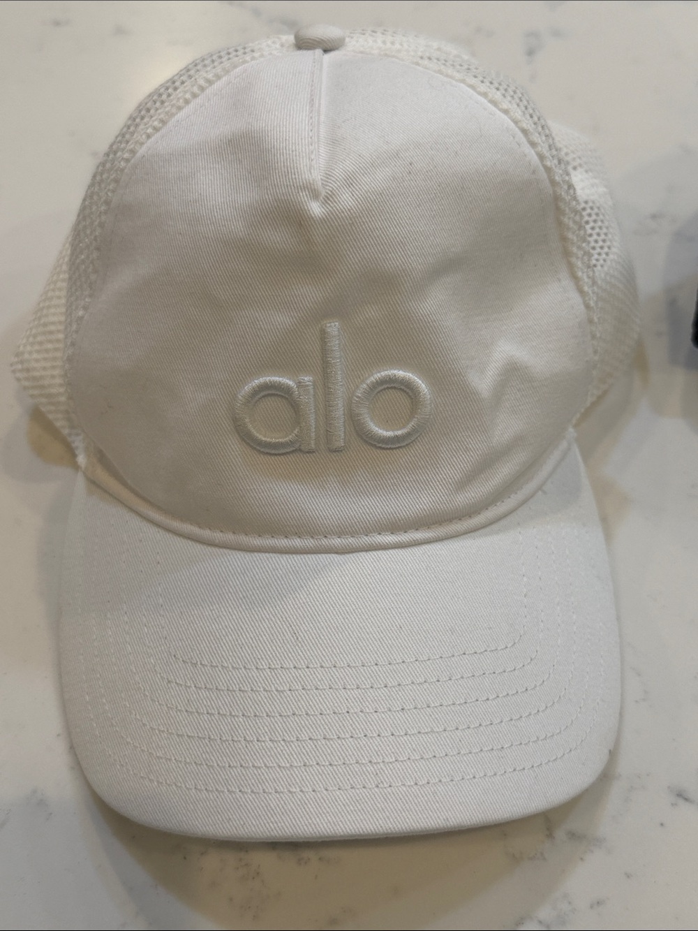 ALO Yoga White Mesh Logo Trucker Hat